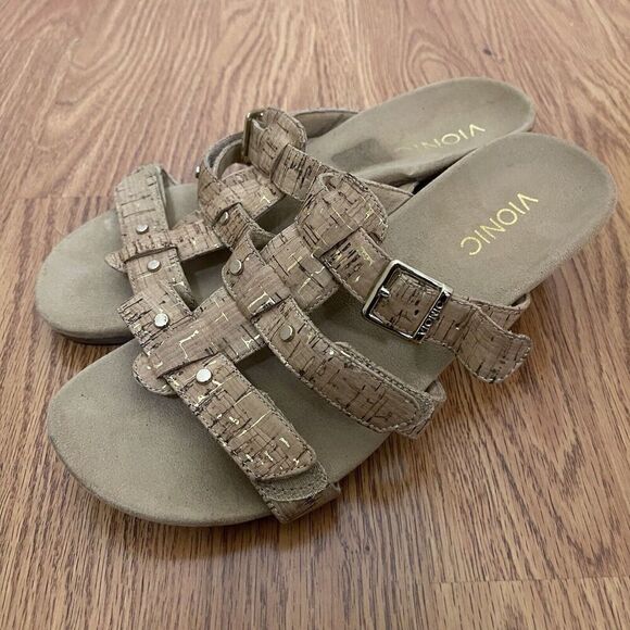 NWOB VIONIC comfort cork tan wedge block sandals size us 7 - Picture 1 of 7
